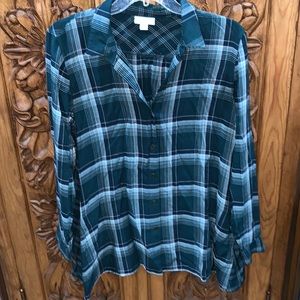 Like new J Jill small petite green plaid tunic with pockets